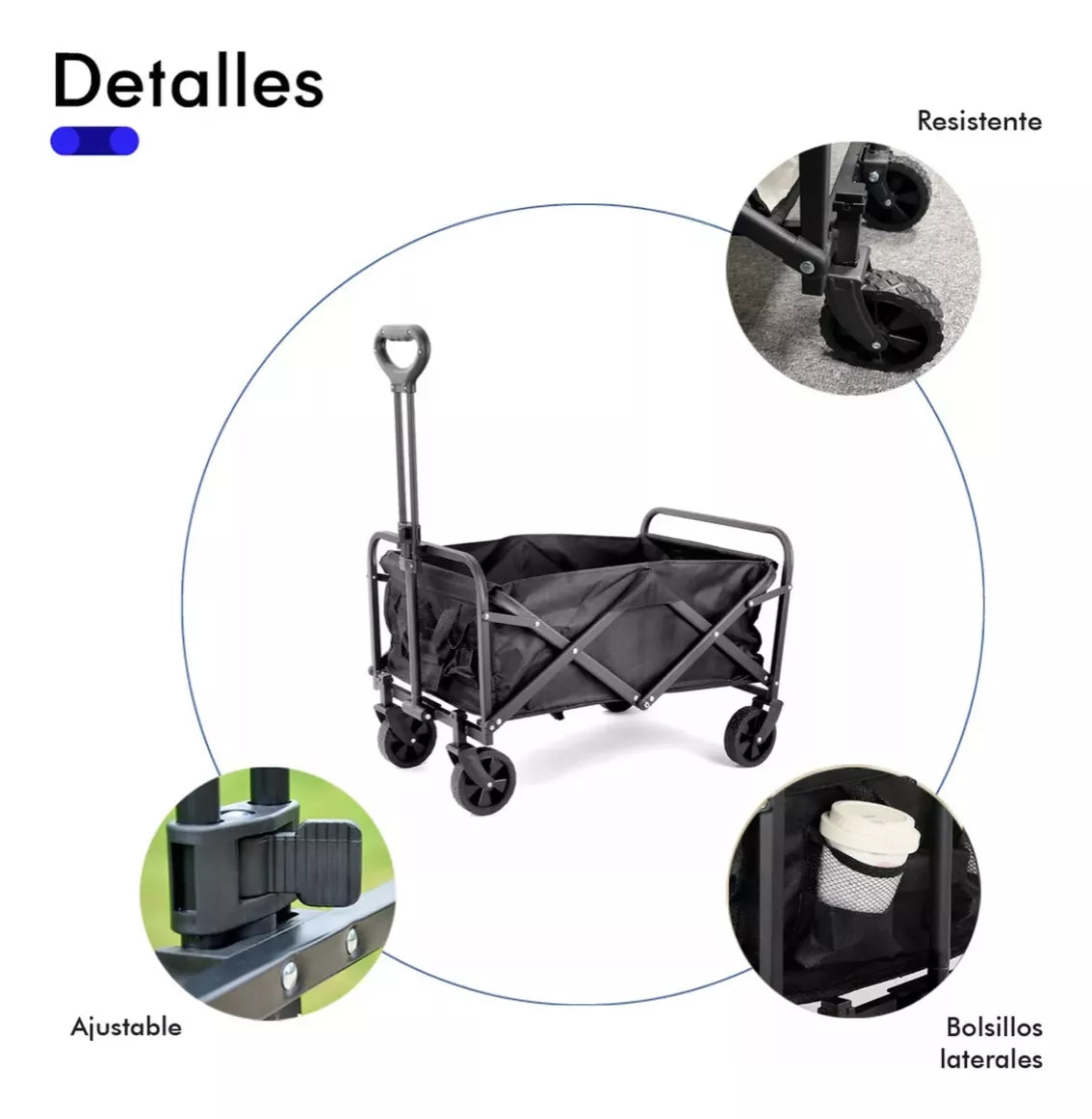 Carrito Compras Carga Plegable 4 Ruedas Camping