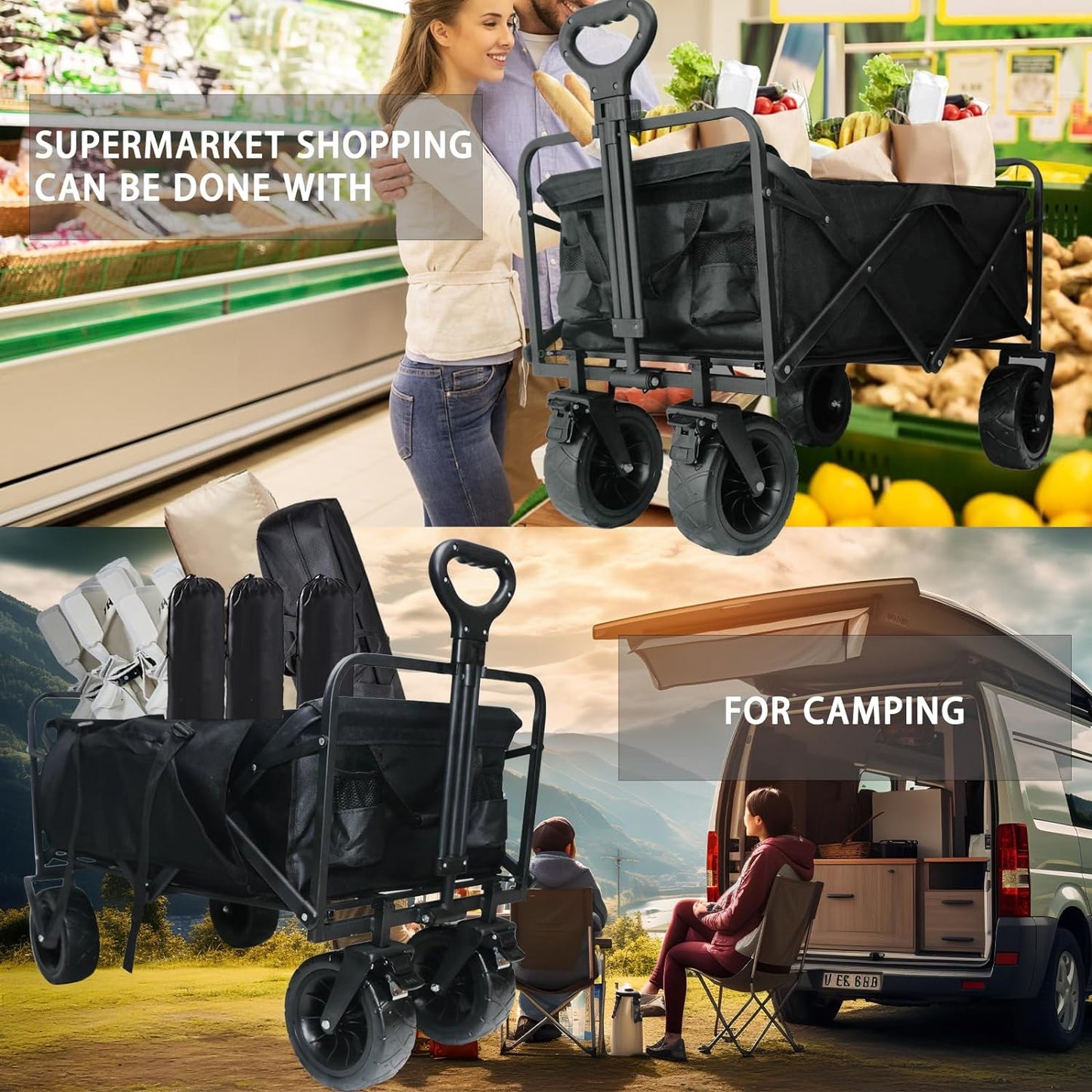 Carrito Compras Carga Plegable 4 Ruedas Camping